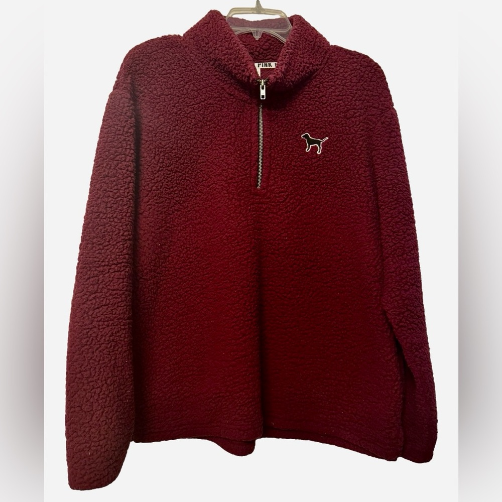 Victoria’s Secret PINK Burgundy Quarter-Zip Sherpa